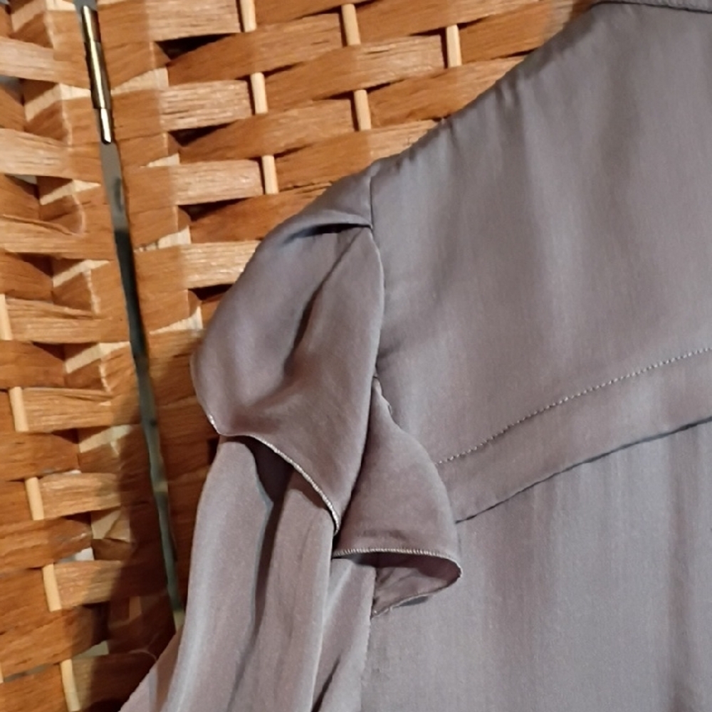 Prada Taupe Ruffle-Front Short Sleeve Blouse - Picture 8 of 12